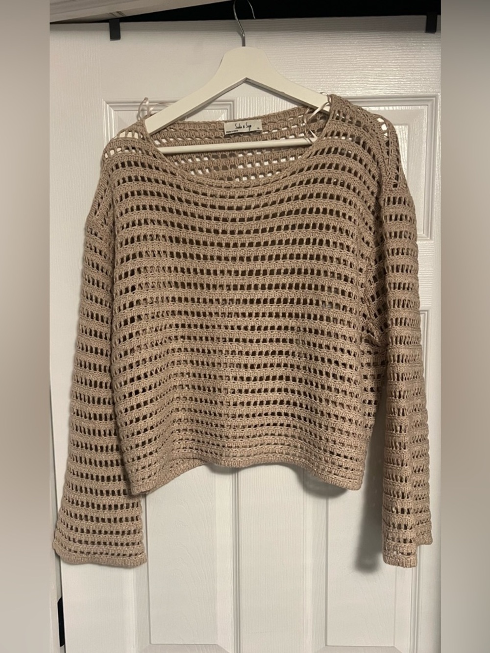 Sadie & Sage Open-Knit Scoop Neck Sweater - Taupe